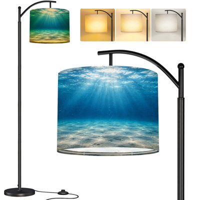  Lampe sur pied à arc Arc sous-marin, eau profonde, abîme bleu, lumière du soleil, grande lampe sur pied moderne, abat-jour réglable en lin à 3 couleurs