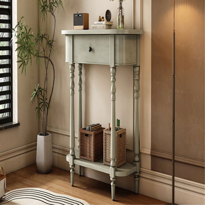 Console étroite avec coin incurvé, table de hall d'entrée rétro avec tiroir supérieur et tablette ouverte, tables de console avec canapé pour le hall d'entrée, le couloir et le salon