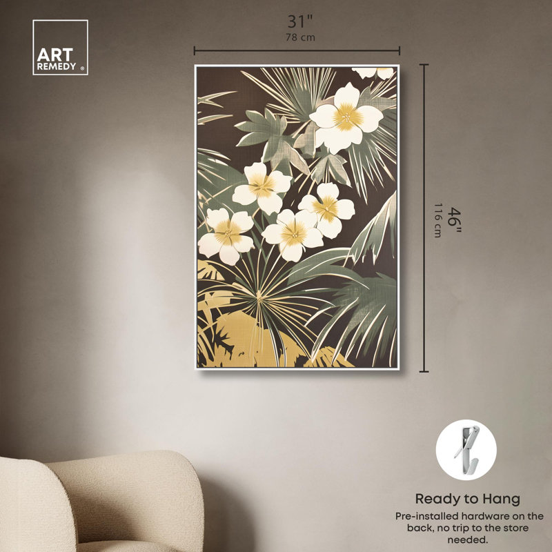 Impression sur toile «Jungle Noir II» par Art Remedy, H 45 po x l 30 po, Cadre blanc