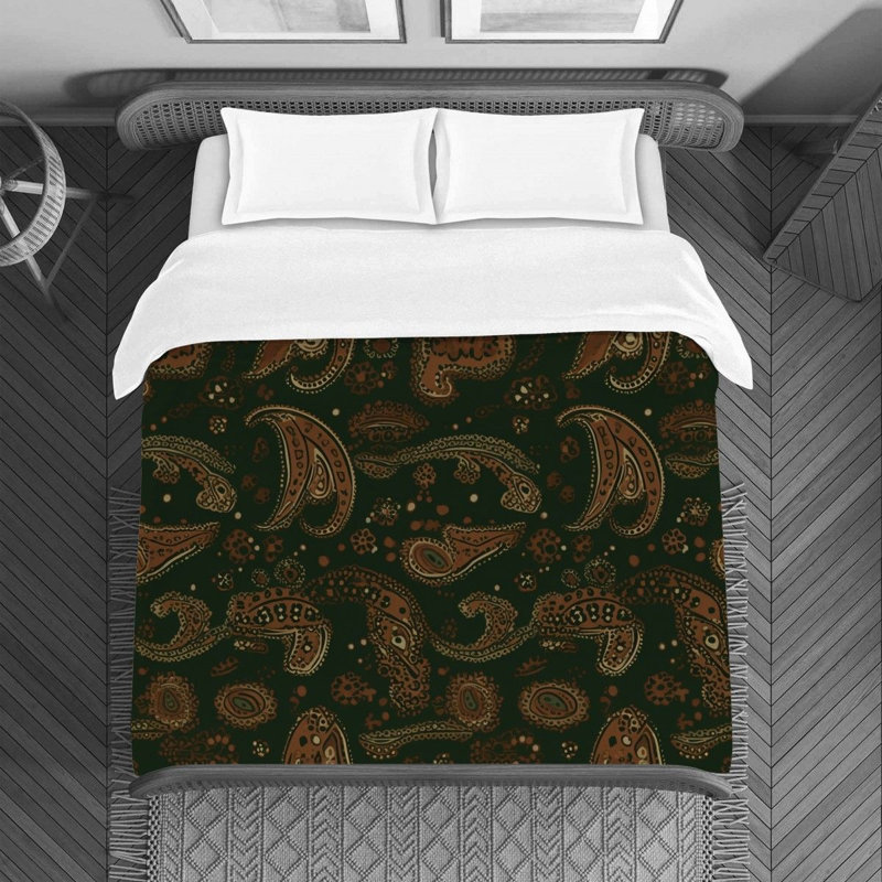 Machine Printed Duvet Cover, Brown/Black Paisley, Queen Duvet Cover