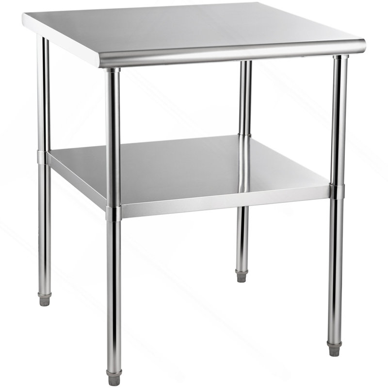Table de préparation en acier inoxydable, 30 x 30 x 36 pouces, capacité de charge de 800 lb, table de travail en métal robuste avec tablette et pieds réglables, poste de travail commercial pour la cuisine, le garage et la cour arrière