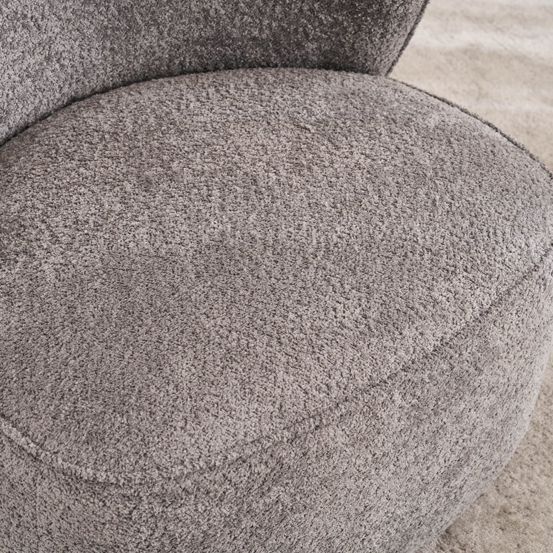 Maresia Oversized Fully Assembled Swivel Chairs, Boucle Upholstered Swivel Barrel Chair, Large Accent Chair, Gray Swivel