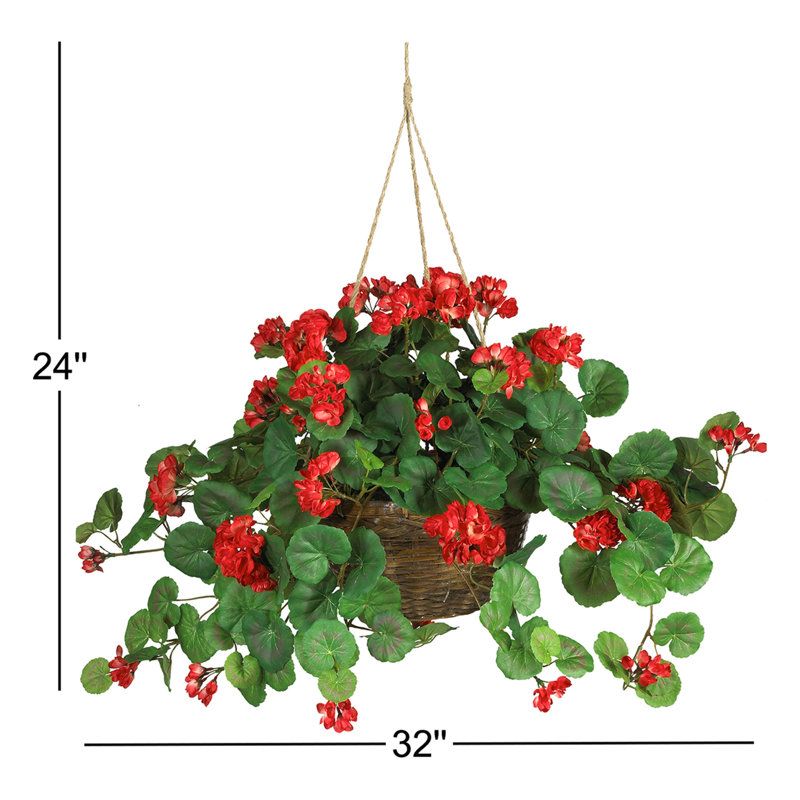 24'' Faux Green, Red Plant in Wicker/Rattan Basket