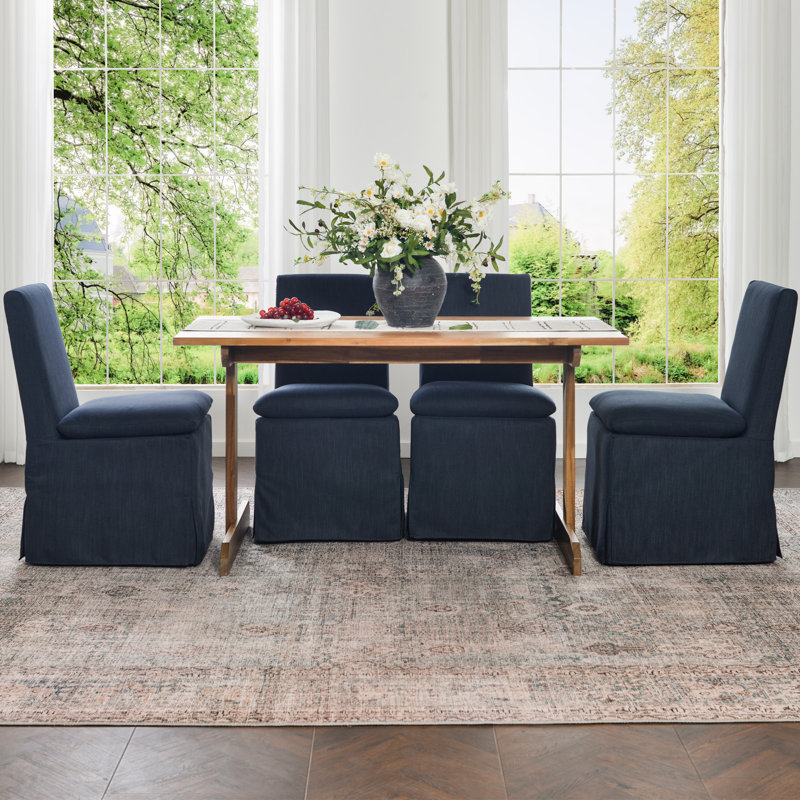 Ensemble de 4 chaises de salle à manger rembourrées Charnika, Indigo