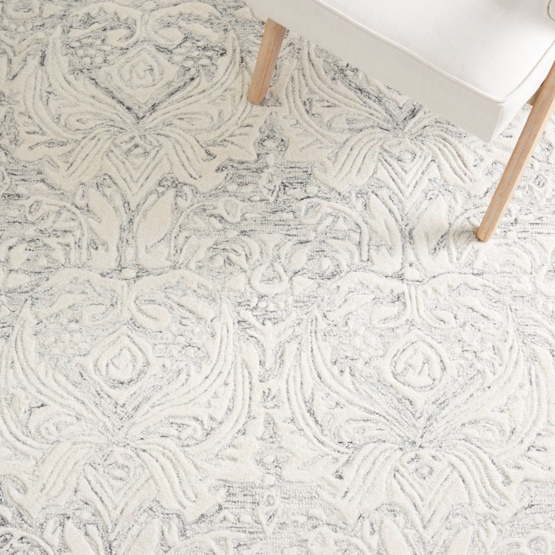 Tapis ivoire en laine touffeté à la main Ednah, Carré de 6 pi