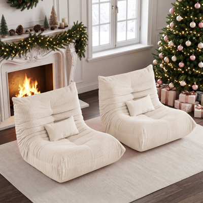Large Bean Bag Chairs for Adults Set of 2, Comes with Lumbar Pillows Memory Foam Lounge Chair,  Corduroy Giant Armless Bean Bag Chair, Lazy Floor Sofa for Bedroom Livingroom Gaming, Beige