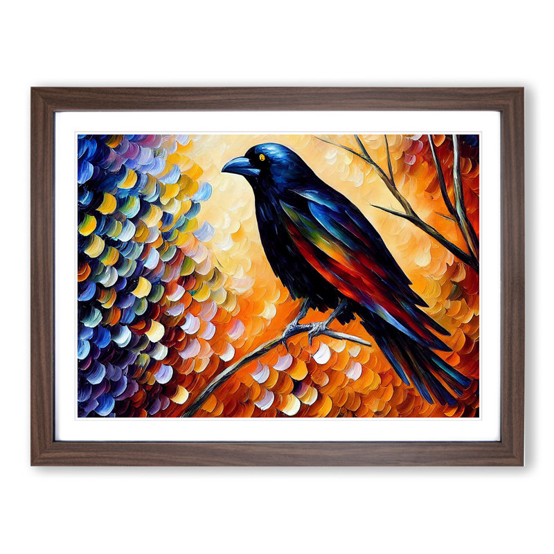 Crow Bird Vol.5 Abstract - Framed Print, 25cm H x 34cm W x 2cm D, Walnut
