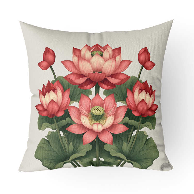 Œuvre d'art Ajanta Lotus Intérieur/Extérieur 20x20, Carré 20 po, Crème/rouge