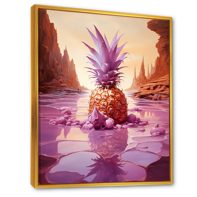 «Exotic Pineapple Oasis I», reproduction sur toile, Cadre flottant doré, H 32 po x l 24 po x P 1 po