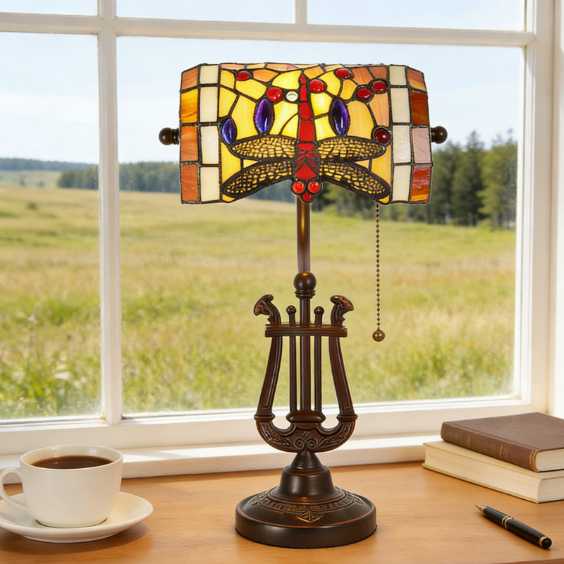 Lampe de table style Tiffany 14,2 pouces, abat-jour en verre teint fait à la main