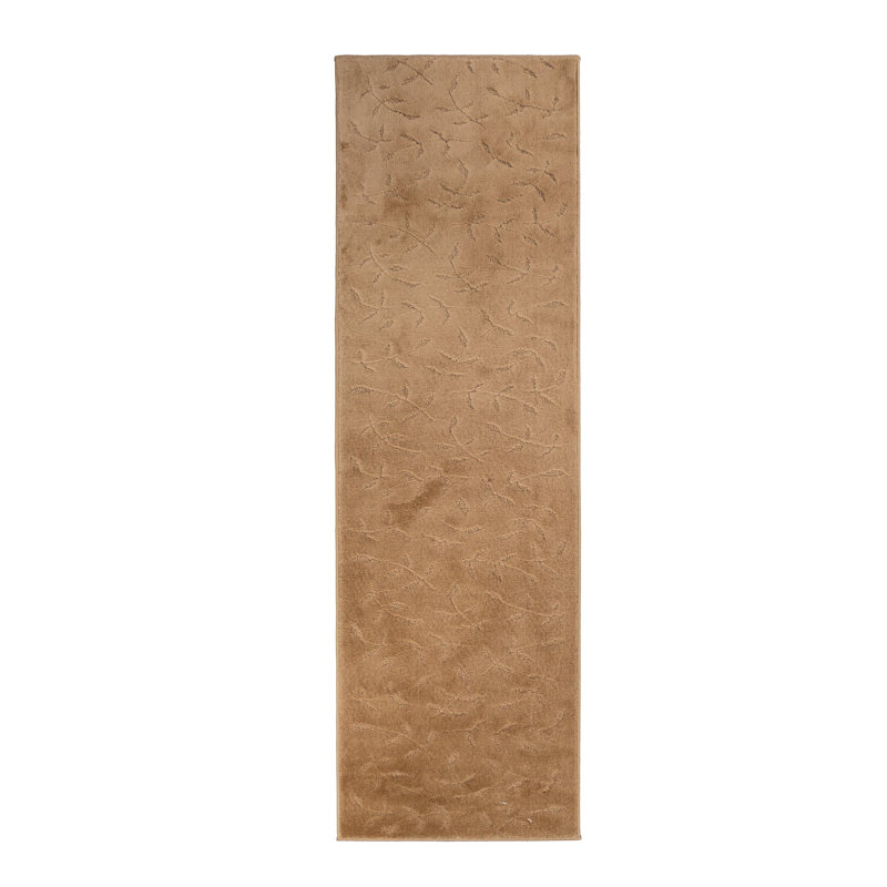 Antibacterial Soft Pile Anti Slip Beige Leaves Rug, Runner 2'2" x 14'