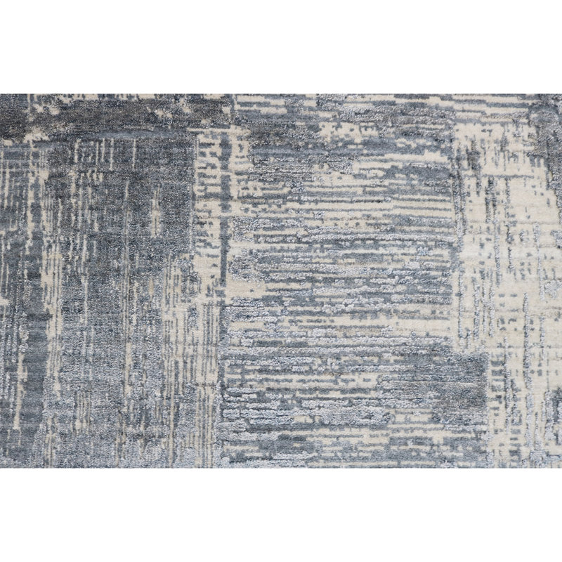 Tapis bleu et argent noué à la main de haute qualité, Rectangle 8 pi x 10 pi