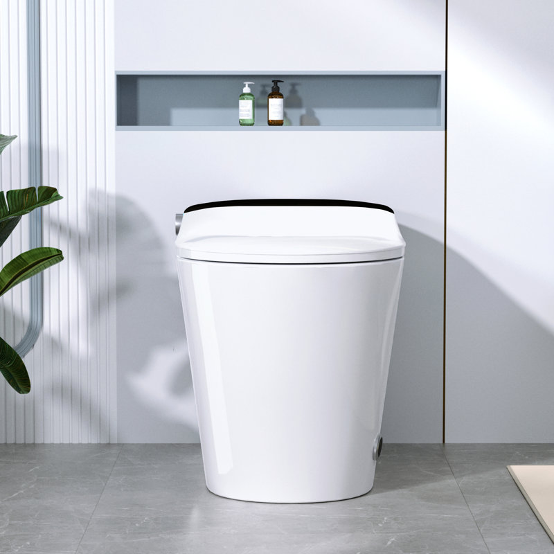 Smart Toilet With Foot - Kick Flushing, Less Than 1.28 Gallons Per Flush, Chair Height Design, Energy Saving Water Use, Power Outage Easy Installation Modern Operation, Auto Open/Close Lid, Dryer,