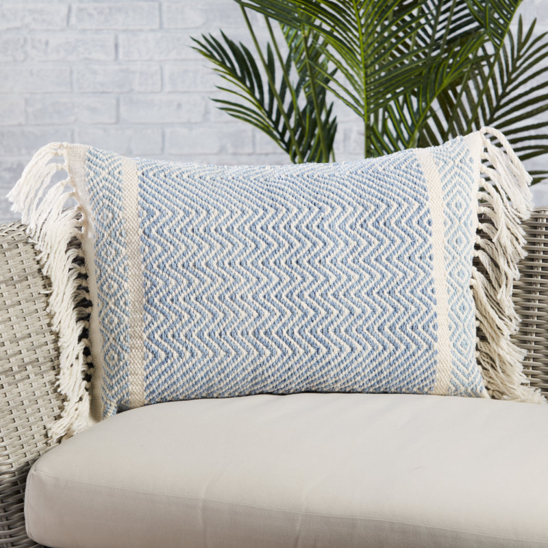 Taupe Chevron Polyester Indoor/Outdoor Lumbar Pillow with Tassels