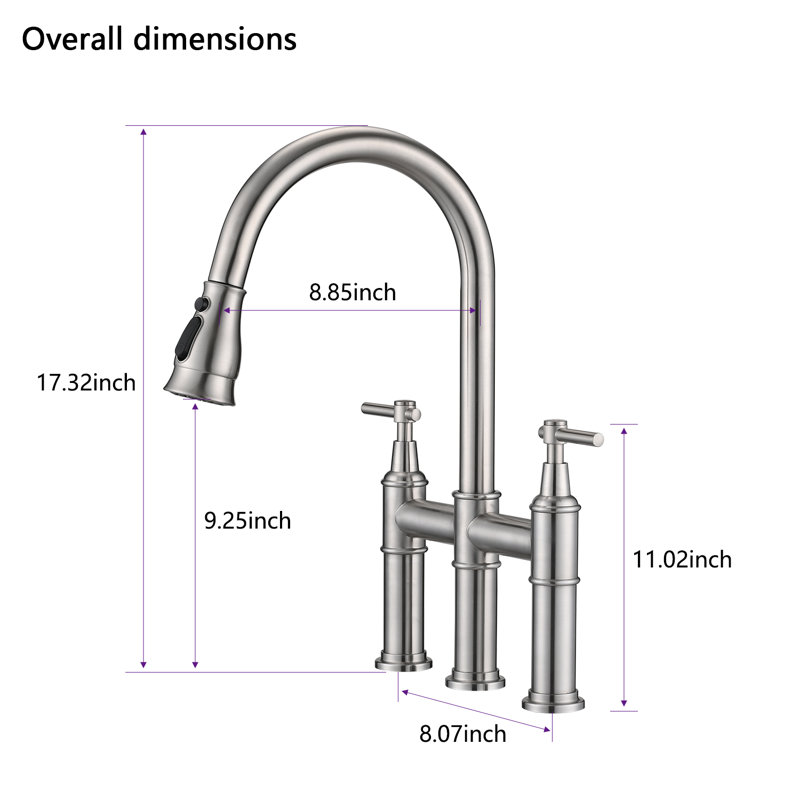 Bridge Kitchen Faucet with Pull-Down Sprayhead, Brushed Nickel