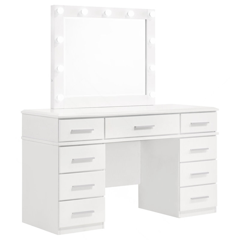 Bureau de coiffeuse 9 tiroirs blanc brillant