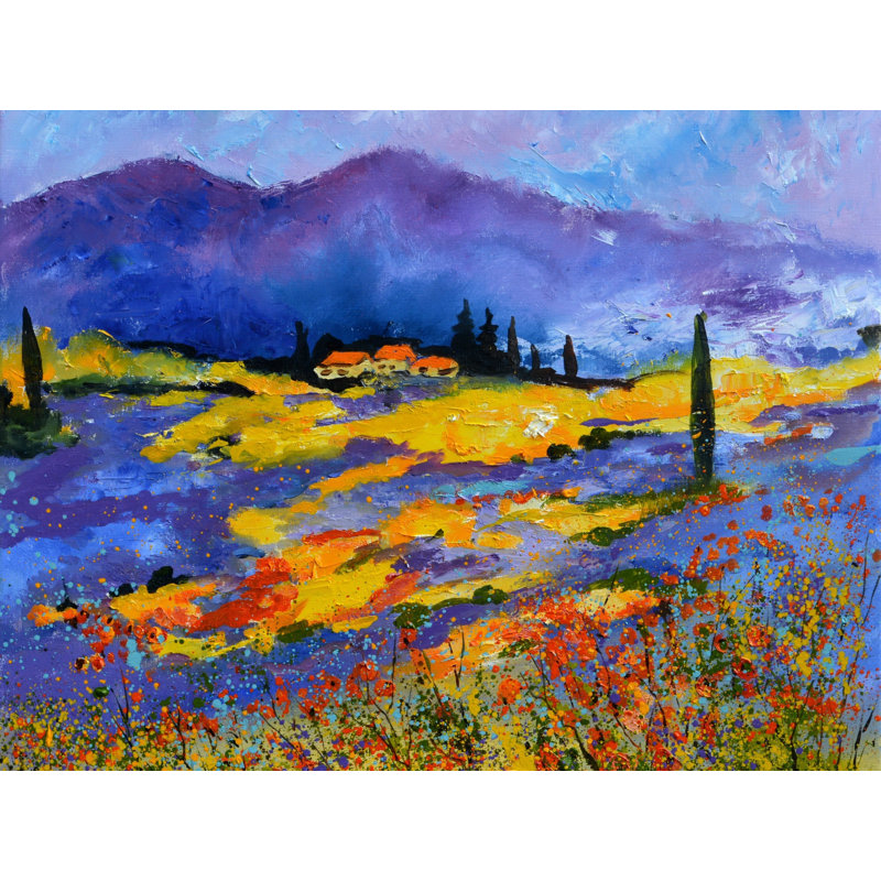 Provence Lavender par Pol Ledent - Peinture, Toile avec cadre noir, 32" H x 24" W