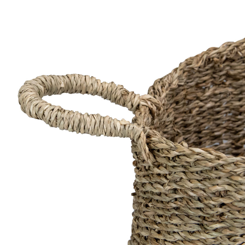 Rustic Seagrass Storage Baskets Beige Round Set of 3