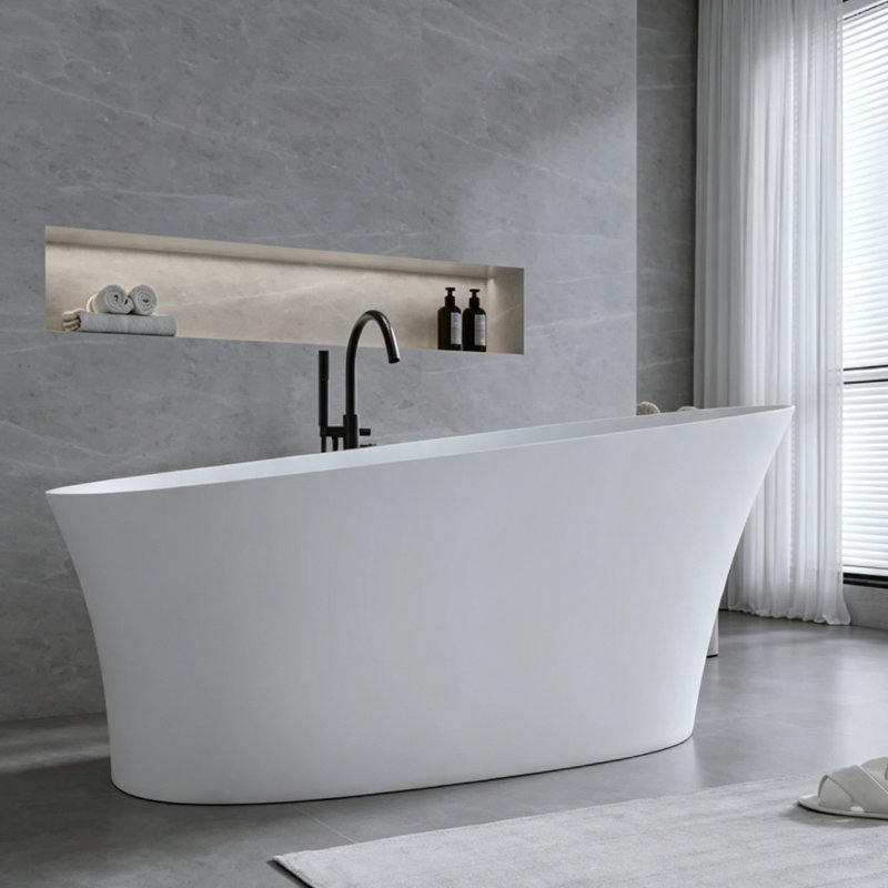 TB5740139338664TB&Size 29.92 " W Floor Mounted Soaking Solid Surface Bathtub, H 29,53 po x l 66,93 po x P 29,92 po