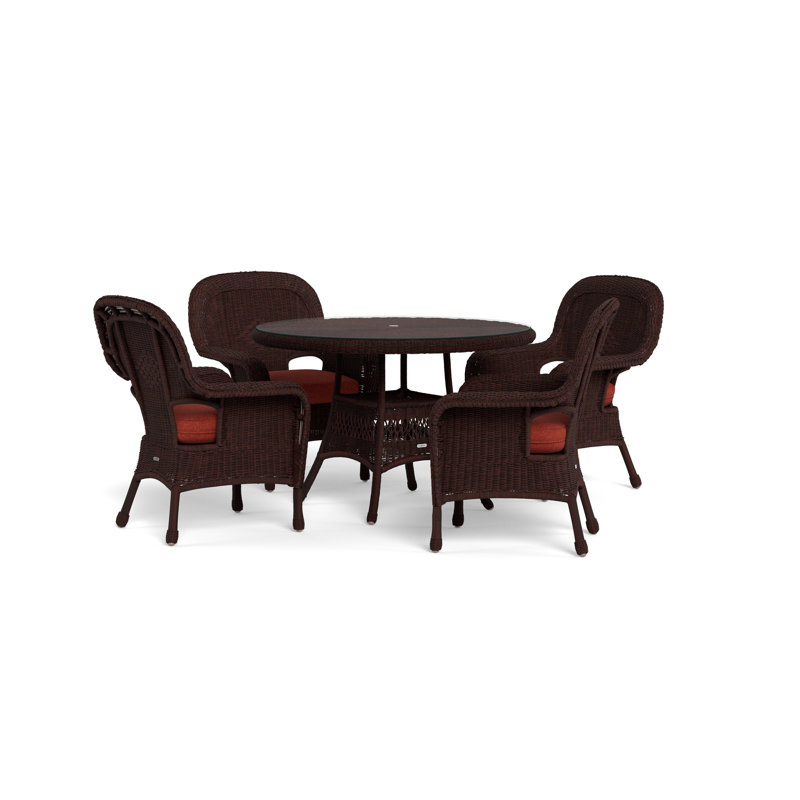 Sea Pines Round 4 - Person 48" Long Dining Set with Cushions, Rave Brick, Java