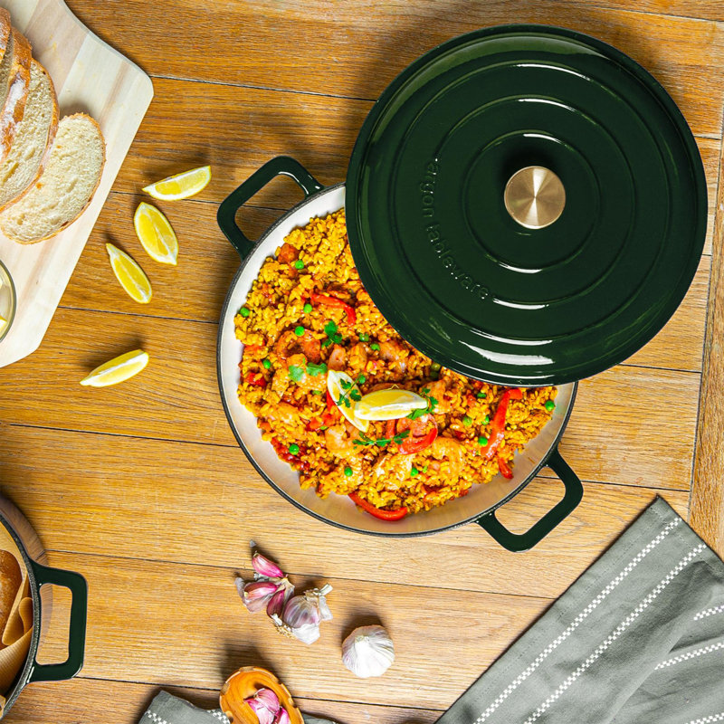 Argon Tableware - Shallow Cast Iron Casserole Dish, Green