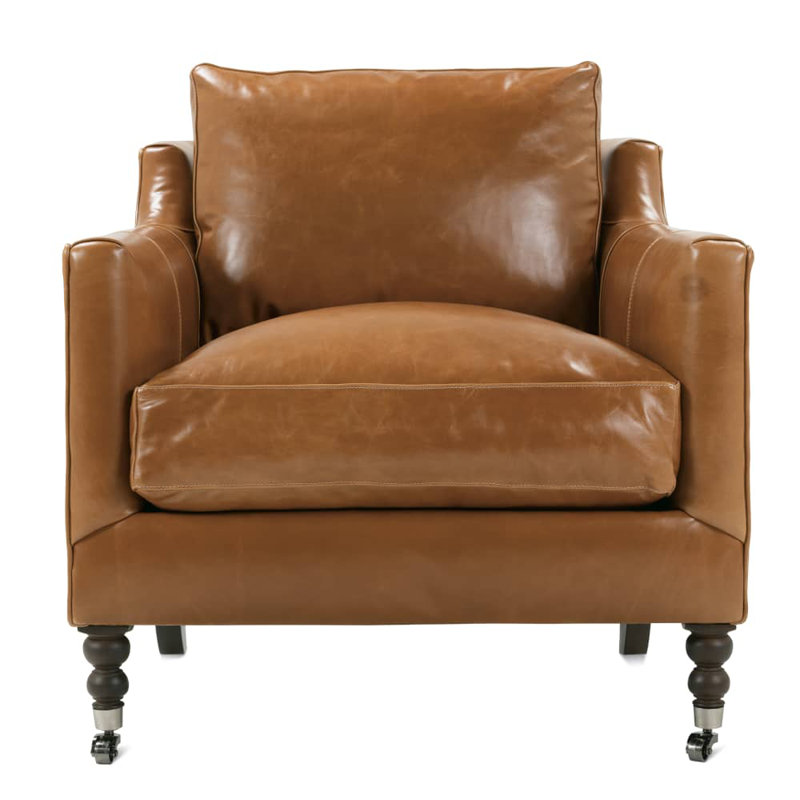 Madeline Armchair, Brown Genuine Leather, Carob
