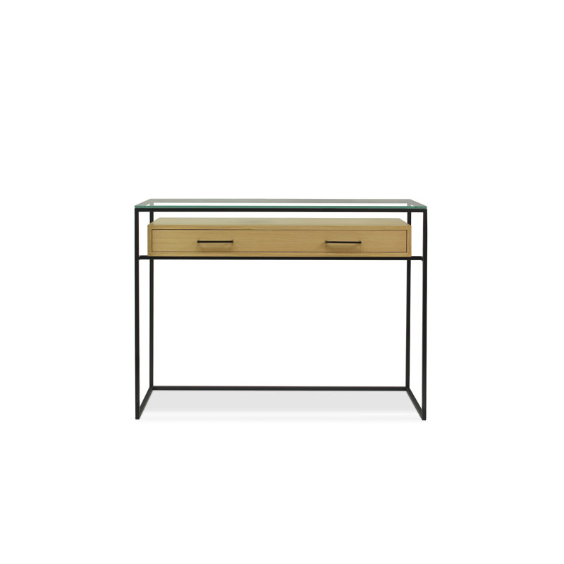 Damarii 110cm Glass Top Console Table, Black, Natural
