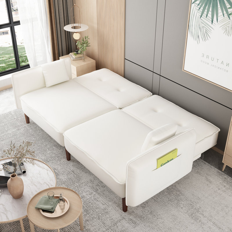 Bohlman Twin 75'' Upholstered Convertible Sofa, White Linen Blend