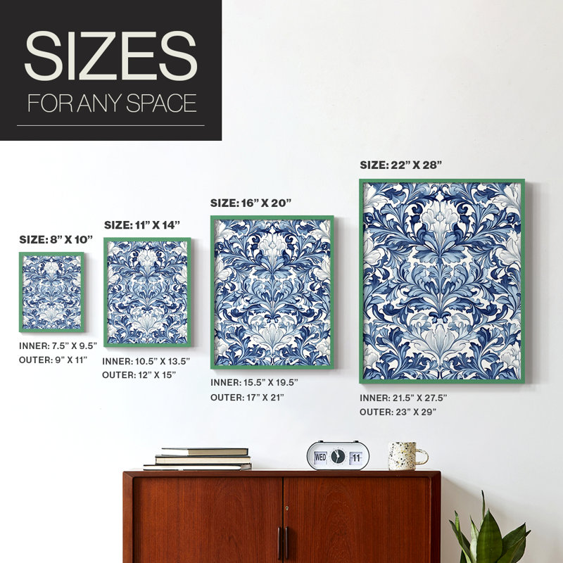 WM MORRIS Series DCXXIII  -Premium Framed Print -Ready to Hang - No Nails Required, 11" H x 9" W, Green