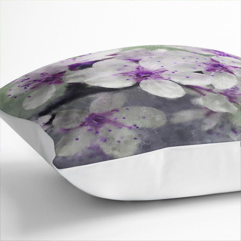 White and Purple Blossoms Scatter Cushion, White, 40cm H x 40cm W x 15cm D