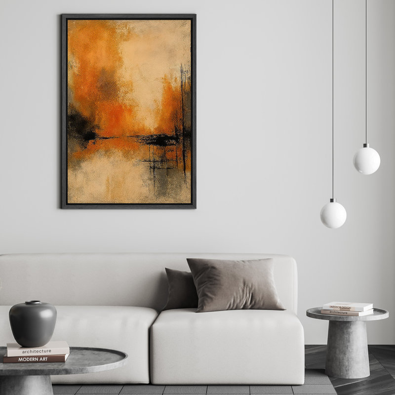 Reproduction abstraite neutre encadrée d'art mural sur toile pour la décoration du salon, Noir, H 24 po x l 16 po