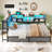 Corner Bed Frame With Storage Bookcase And Led Lights, Daybed With 2 Underneath Storage Drawers And Charging Station For Living Room,bedroom & Guest Room-415074047-415074045