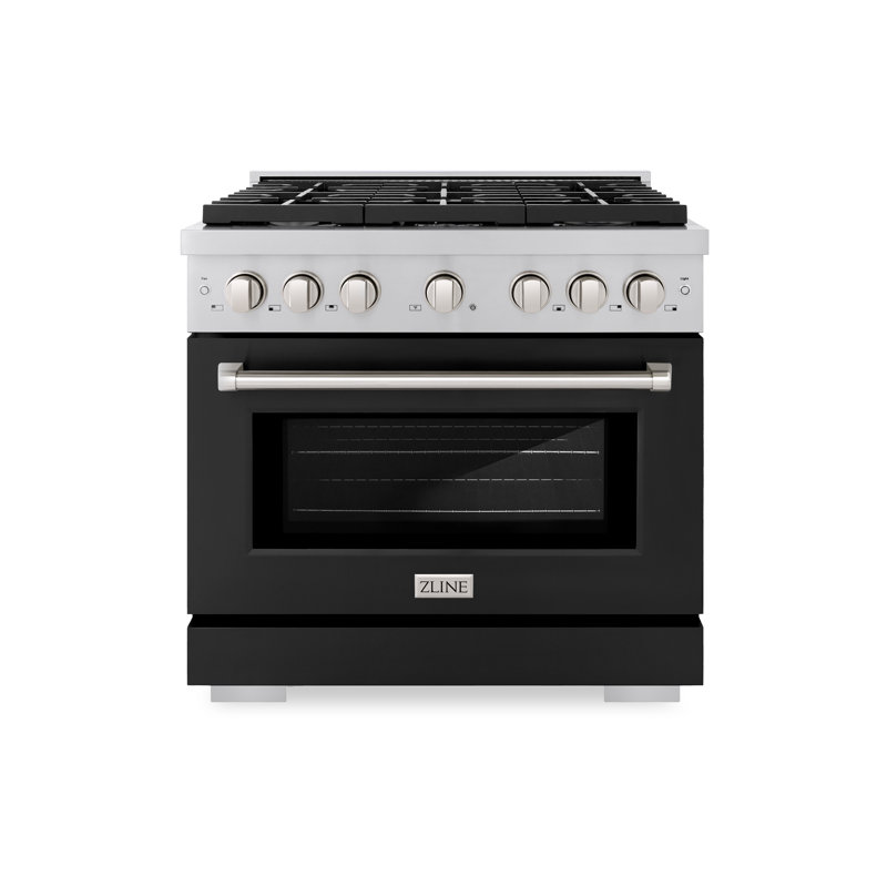 ZLINE 36" Stainless Steel Gas Range with Black Matte Door