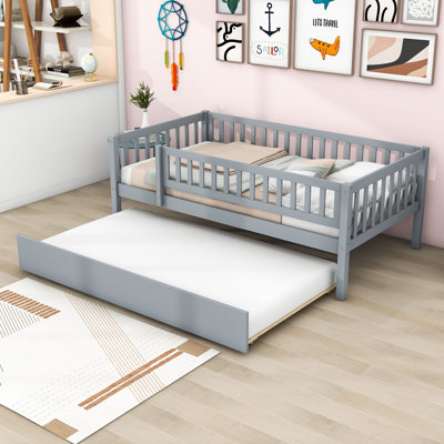 Wood Daybed with Twin Trundle and Guardrails