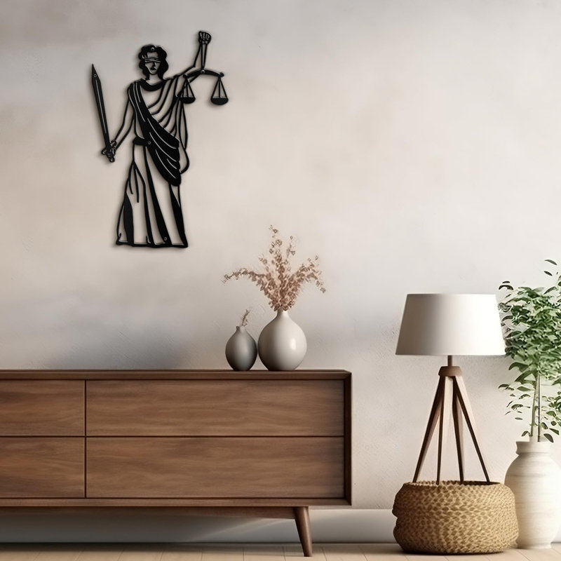 Décoration murale en métal Lady Justice Statue minimaliste moderne abstrait décoration murale, H 18 po x l 12 po x P 0,05 po