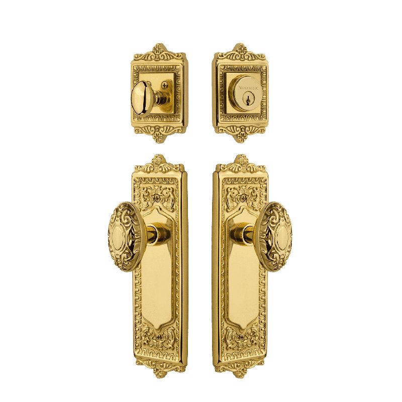 Nostalgic Warehouse Egg & Dart Entry Set with Victorian Knob, Unlacquered Brass, 2.75