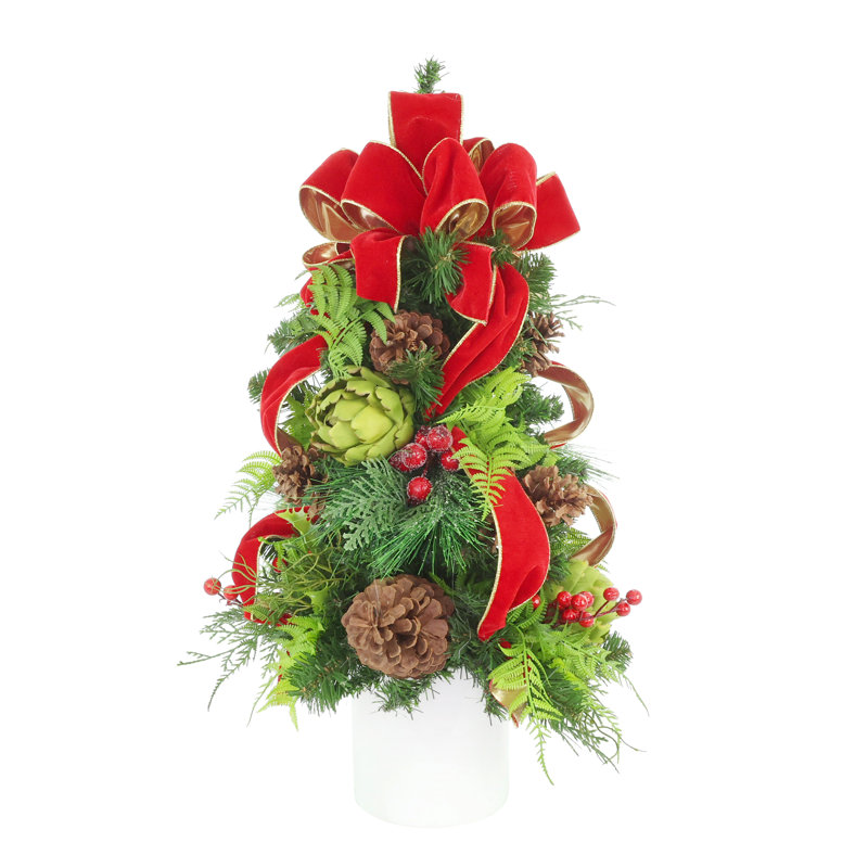 Holiday Tree with Artichokes, Berries and Bows in Pot