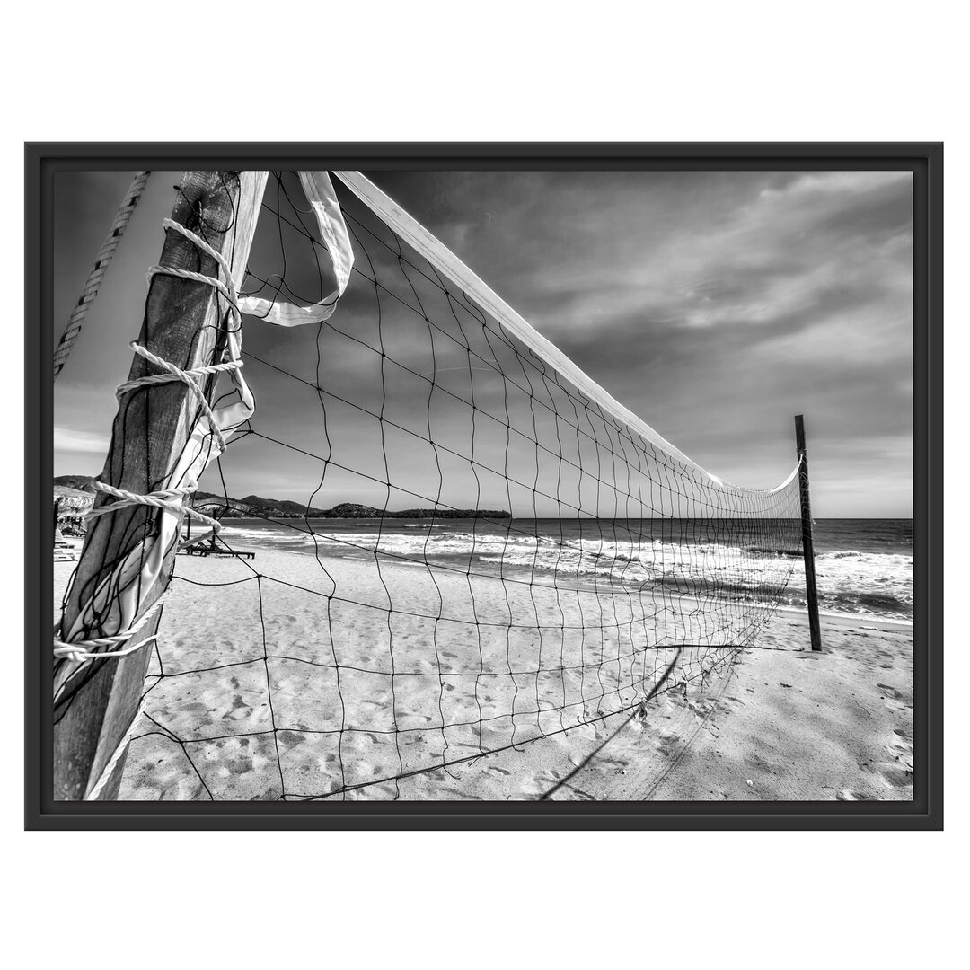 Gerahmtes Wandbild Volleyballnetz am Strand