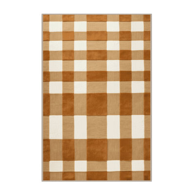 Machine Washable Checkered Brown Area Rug