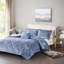 Luxueux édredon en velours bleu pervenche pour très grand / très grand lit - 2 taies décoratives et 1 oreiller rembourrés lavables à la machine Laver facilement avec un appareil
