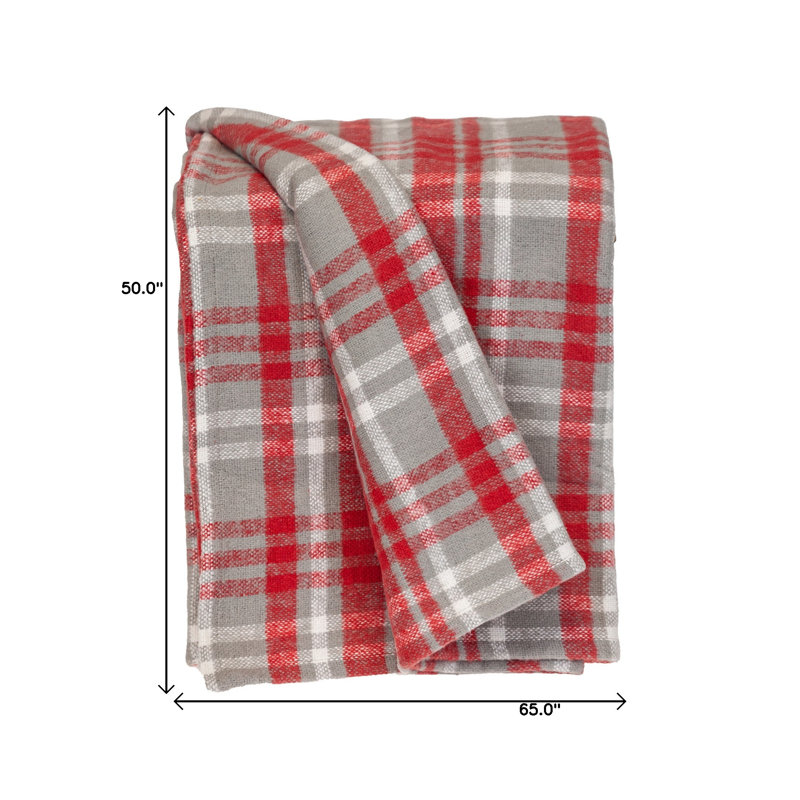 Jeté en coton tissé rouge