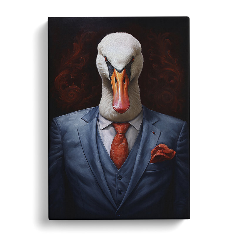 Swan in a Suit Painting - Wrapped Canvas, 50cm H x 35cm W x 3cm D