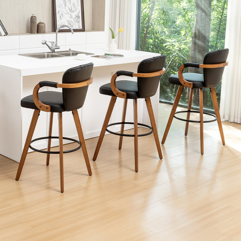 Ensemble de 3 tabourets pivotants modernes rembourrés 30 po, Noir, Tabouret de bar (siège d'une hauteur de 29,13 po), 3