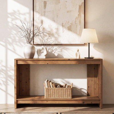 63" Solid Wood Sofa Console Table with 2-Tier Storage Shelf for Entryway or Living Room