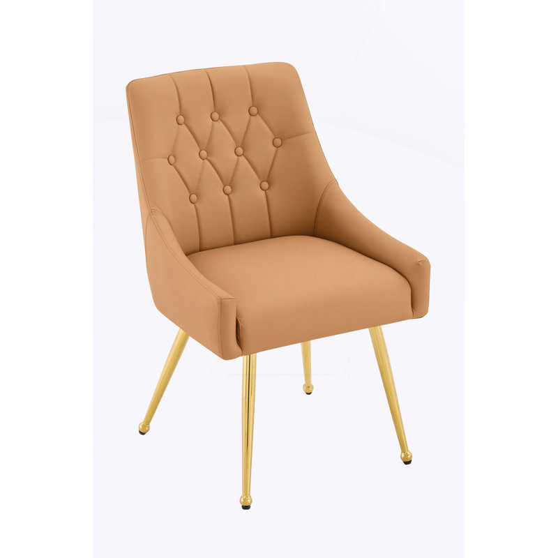 Chaise rembourrée moderne avec dossier capitonné à losanges, Marron clair, Marron clair, Doré