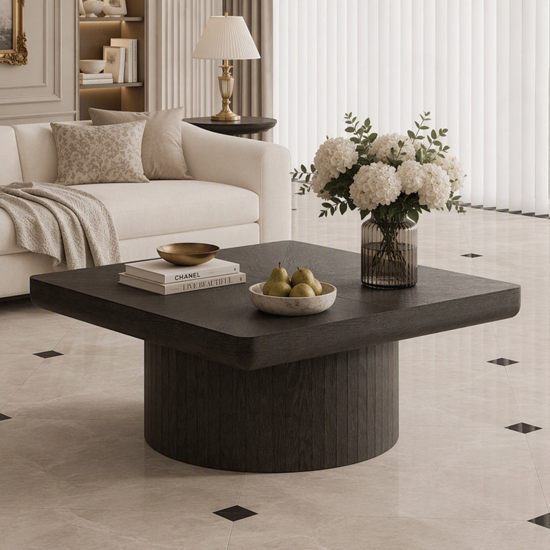 Table basse carrée avec base cylindrique, Noir