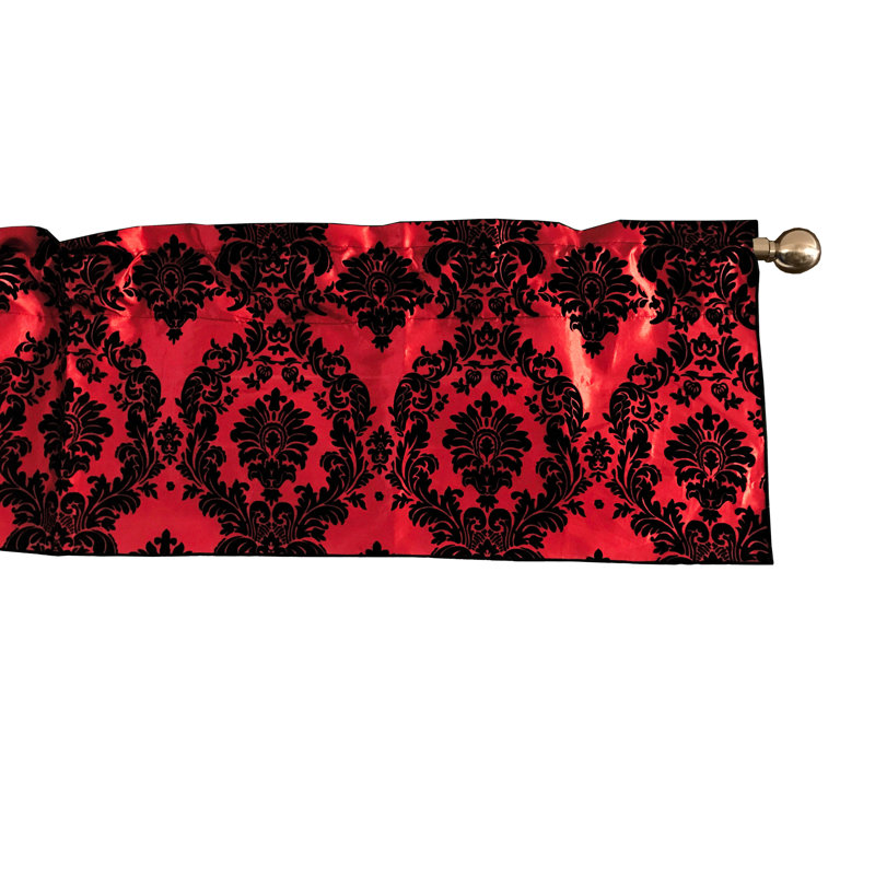 Red and Black Damask Taffeta Window Valance, 28" Tall