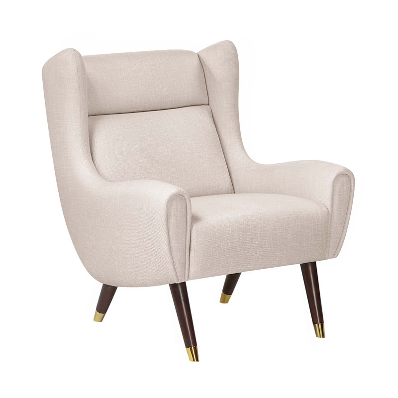 Chaise d'appoint moderne à oreilles rembourrée en bois massif 1pc, Beige