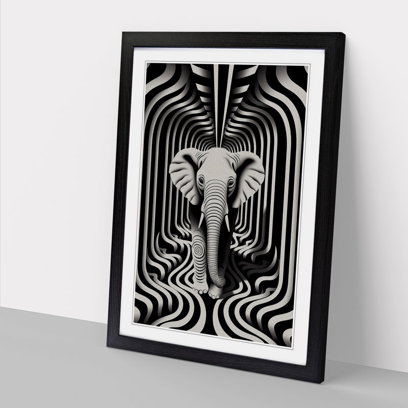 Elephant Op No.2 - Single Picture Frame Print on Wood, Black, 64cm H x 46cm W x 2cm D