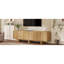 Meuble télé à grain rétro en bois avec porte ondulée pour téléviseur de 75 po ou moins, console média rustique avec amplement d'espace de rangement, meuble télé à base robuste avec gestion des câbles pour le salon